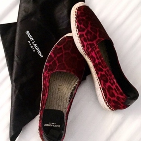 NEW‼️ SAINT LAURENT Red Suede Leopard Espadrilles - Picture 1 of 5